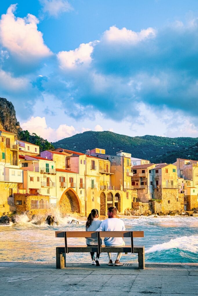 sunset at the beach of cefalu sicily old town of 2023 12 05 23 23 46 utc