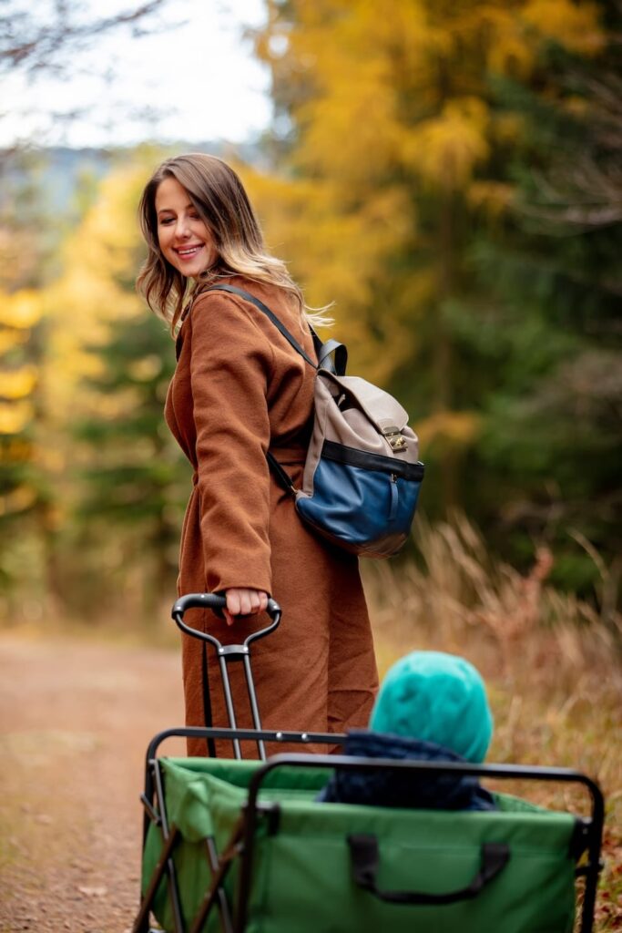 woman with a child in a wagon walking down in the 2023 11 27 05 27 59 utc